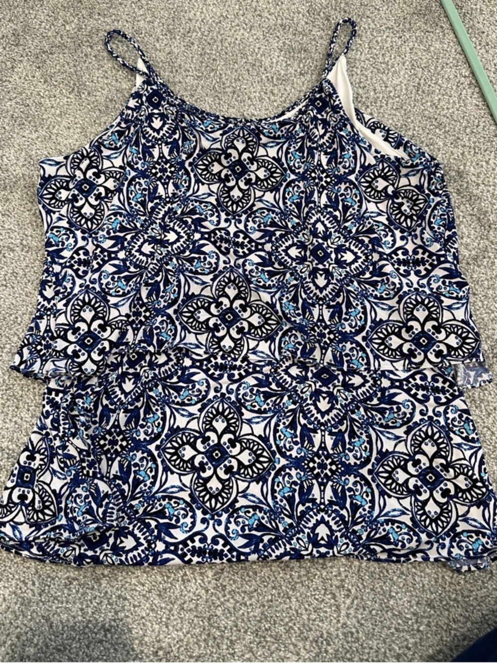 White House Black Market Navy & White Printed Spaghetti-Strap Cami